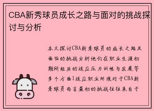 CBA新秀球员成长之路与面对的挑战探讨与分析